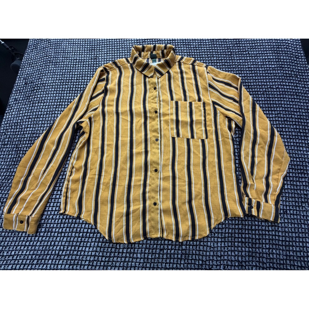 Wild Fable Button Down Shirt Womens XL Yellow Striped Long Sleeve